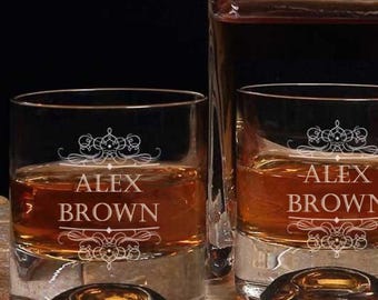 Personalized Whiskey Glass Gift Set: Etched Bourbon, Old Fashioned Glasses
