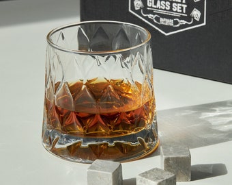 Elegant Valentine Gift Whiskey Set, Whisky Stones Set, Gift for Men, Black Gift Box, Whisky Glasses, Whiskey Lover Gift, Gift For Husband