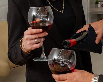 Laser Engraved Wine Glass Set, Personalized Anniversary Gift