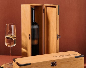 Coffret bouteille de vin personnalisé, Cadeau de fiançailles, Cadeau bois vin personnalisé, Coffret champagne personnalisé, Coffret vin en bois, Cadeau Saint Valentin personnalisé