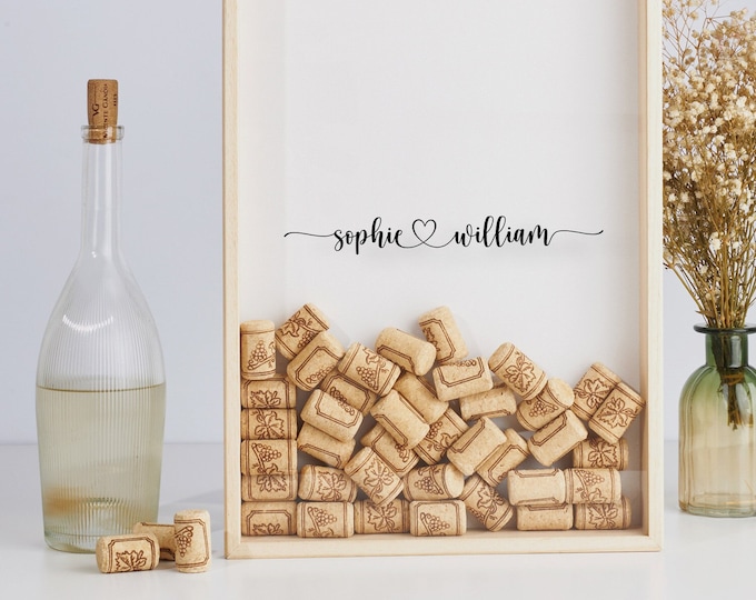 Name Personalized Wine Cork Collector Shadow Box, Wine Cork Frame, Wooden Wine Cork Holder, Engagement, Mom, Dad, Mothers Fathers Day Gift