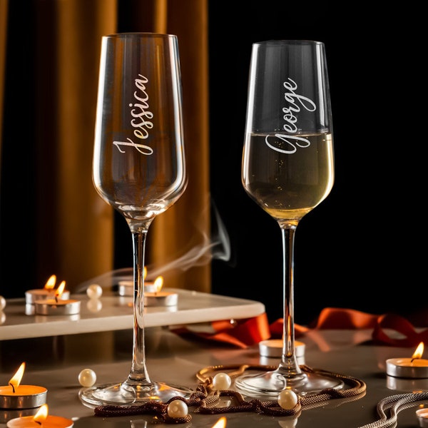 Flûtes à champagne personnalisées pour la Saint-Valentin, flûtes de grillage personnalisées, cadeau pour amoureux, coupes à champagne gravées, cadeau de 5e anniversaire pour lui