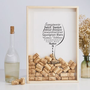 Caja de sombra de corcho de vino rústico, recolector de corchos de vino, marco de corcho de vino, soporte de corcho de vino de madera, caja de sombra personalizada como regalo para Navidad.