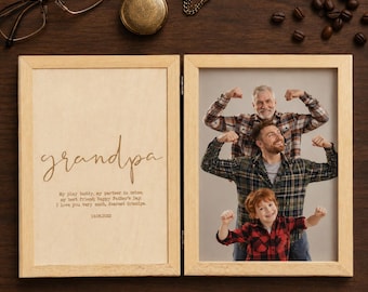 Grandpa and Grandma Photo Frame, Engraved Wooden Book Frame with Your Message