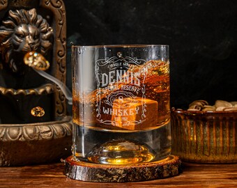 Etched Whiskey Glass Set, Personalized Bourbon Gift for Him