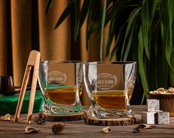 Prénom Coffret cadeau personnalisé whisky pour amoureux, Verres personnalisés, Pierres à whisky et boîte en bois personnalisée, Coffret verre gravé, Cadeaux whisky Saint-Valentin