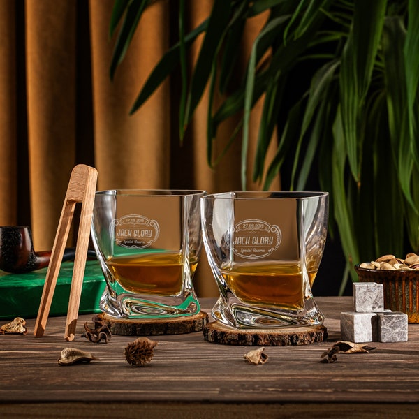 Juego de regalo de whisky con nombre personalizado para amante, vasos personalizados, piedras de whisky y caja de madera personalizada, juego de vasos grabados, regalo del día del padre para papá.