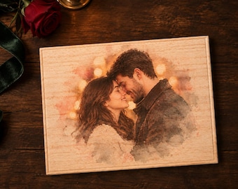 Couples Anniversary Photo on Wood, Watercolor or Laser Engraved Picture Plaque