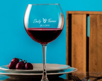 Personalized Wedding Wine Glass Set, Laser Engraved Anniversary Gift