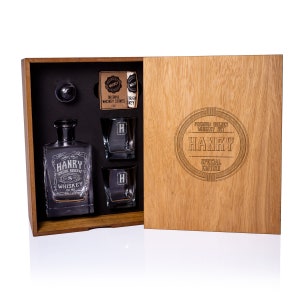 100% handgemachter Dekanter, Whisky-Dekanter-Set in Holzkiste mit Steinen, Whisky-Gläser-Set Geschenk für Ehemann, Trauzeugen Geschenke.