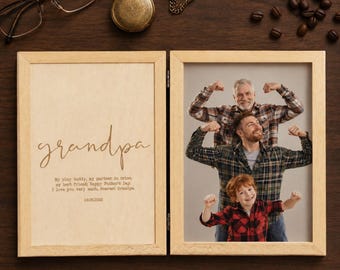 Grandpa and Grandma Photo Frame, Engraved Wooden Book Frame with Your Message