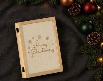 Merry Christmas Photo Frame, Engraved Wooden Book Frame for Family, Mom or Dad