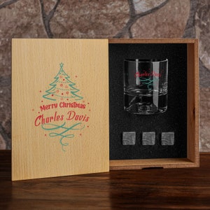 Christmas Whiskey Glass Set, Personalized Whiskey Set, Gift for Men, Custom Christmas Gift, Whiskey Lover, Merry Christmas, Customized Glass