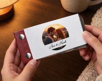 Anniversary Flip Book, 84 Frames from Your Video, Personalized Names or Photo Cover