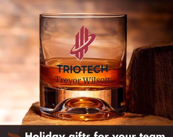 Corporate Christmas Gift, Logo Whiskey Glass Set with Whiskey Stones, Wood Box