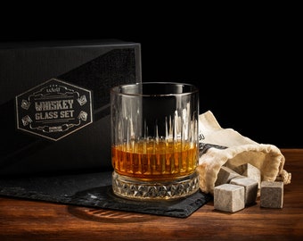 Glasgow Whiskey Glass Set, Vintage Style, with Whiskey Stones