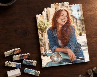 Custom Photo Block Puzzle, UV Printed White Bricks with Base, 46, 96 or 144 Pieces