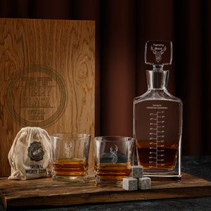 Personalized Decanter Set with Engraved Whiskey Glasses, Handmade Premium Gift Set, Custom First Father&#39;s Day Gift, New Dad Gift from Wife.