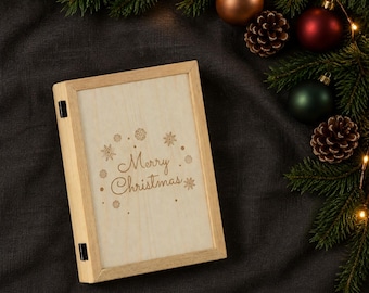 Merry Christmas Photo Frame, Engraved Wooden Book Frame for Family, Mom or Dad