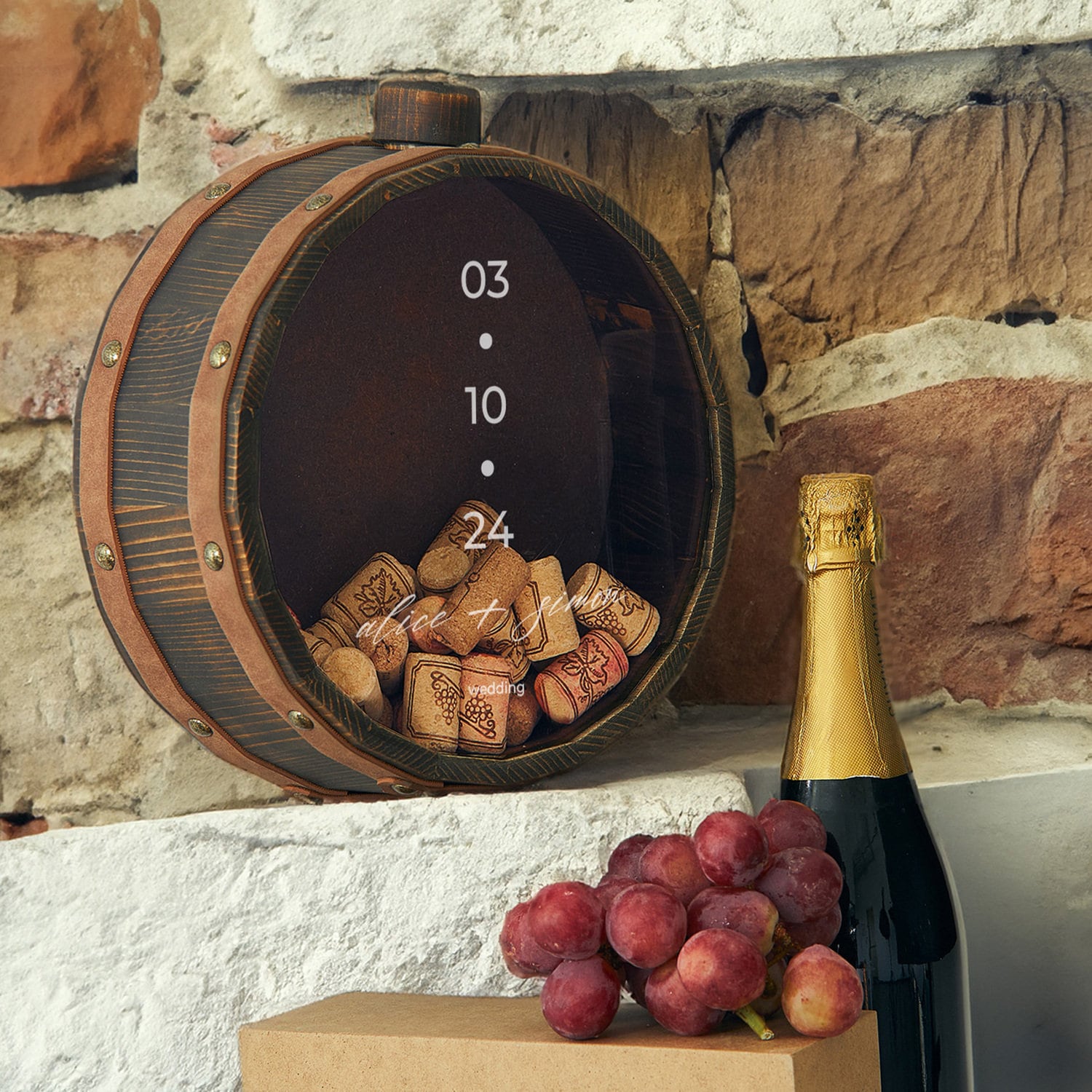 Wall Mounted Wine Barrel Cork Display WALNUT Custom Wine Cork
