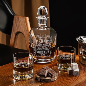 Handmade %100 Whiskey Glass Set, Personalized Luxury Whiskey Box, Personalized Decanter Set in Wooden Box, Gifts for Him Husband Valentine.