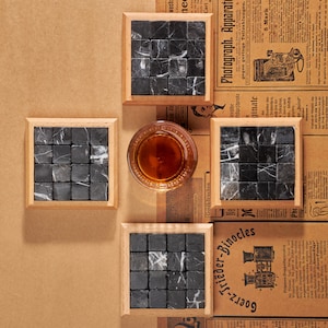 Whiskey Stones Coasters Set, Premium Whiskey Accessories, Bourbon Glasses Coaster, Dad Birthday Gift Box, Father's Day Gift for Dad Husband.