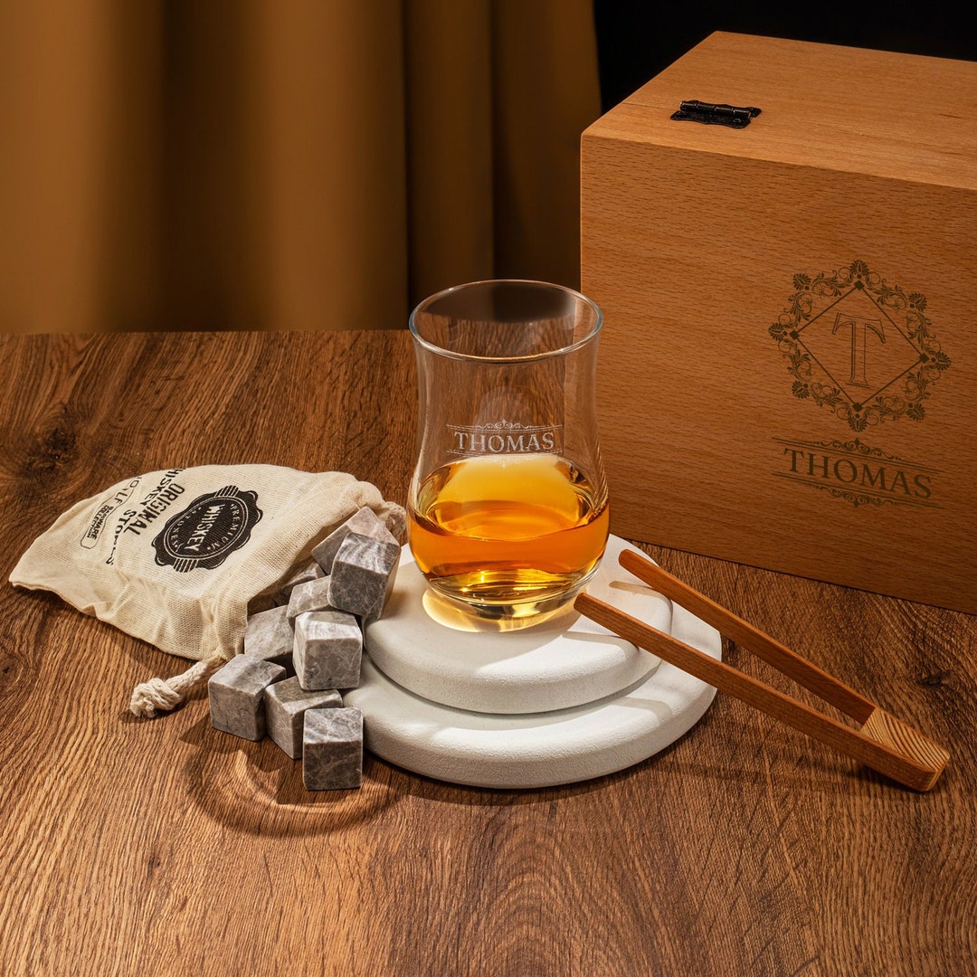 Laser Engraved Whiskey Glass Gift Box, Custom Bourbon Set, Valentines Day Gift, Gift for Him