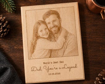 Christmas Dad Photo Plaque, Personalized Laser Engraved Wood, 8.75 x 12 in