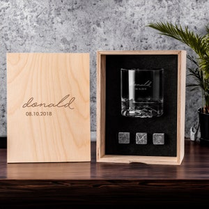 Signature Custom Wood Whisky Box, Valentinstag Geschenk, Whiskyglas Set, Custom Barware Geschenkset, Geschenkset für Whiskyliebhaber. Geschenk für Ihn