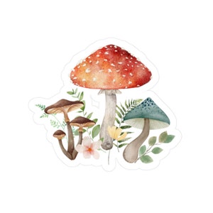Watercolor Mushrooms Vinyl Sticker | Cute Mushroom Sticker Decal | No-residue Sticker