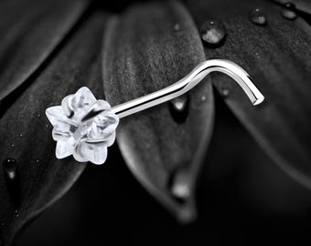 Sterling Silver Flower Nose Stud: Designer Crystal Floral Piercing