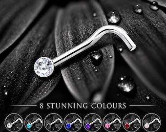 Dainty 925 Sterling Silver Coloured Rhinestone Nose Stud - 1.6mm