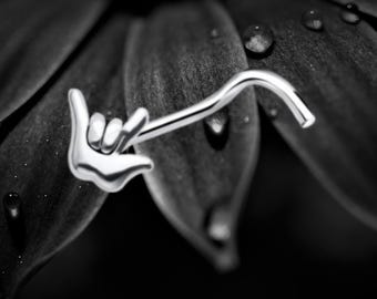 Sterling Silver Rock Hand Nose Stud: Edgy Body Piercing Jewelry