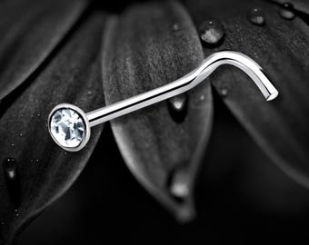 Sterling Silver Nose Stud: 2mm Crystal Bezel Set, Minimalist Piercing