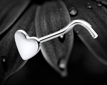 Sterling Silver Heart Nose Stud: Polished Body Piercing Jewelry