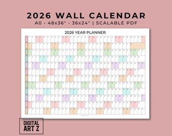 Calendario de pared grande 2026: Planificador familiar horizontal (Descarga digital)