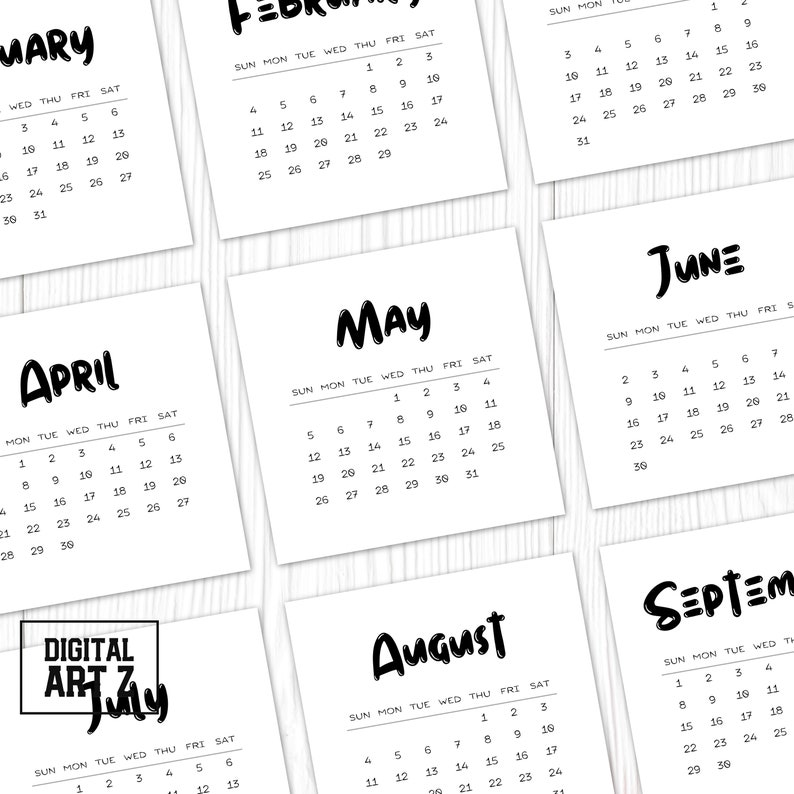 2025 Mini Calendar PNG Printable, Transparent, PDF, Simple Monthly