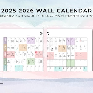 2025-2026 Academic Wall Calendar, Rainbow Printable Planner (PDF) - Etsy