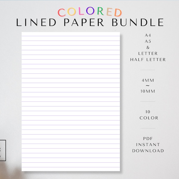 Colored Lined Paper Bundle, Ruled and Color Paper Templates, Notebook, A4 A5 Half Letter Letter, Instant Download PDF, Note Taking