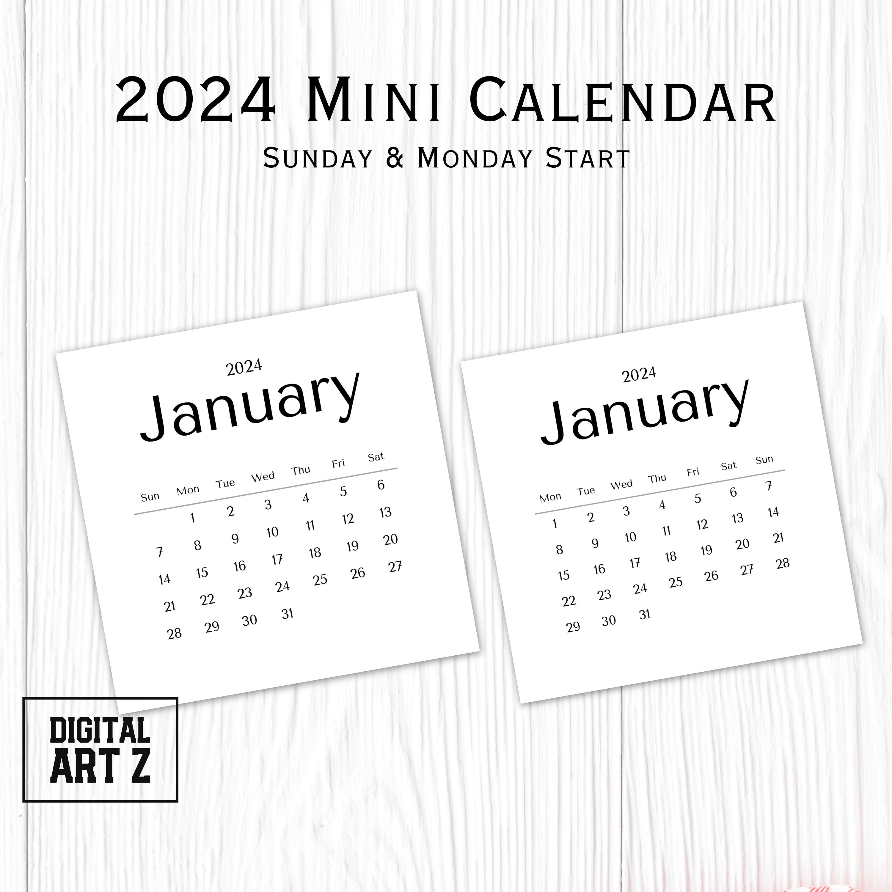 2024 Mini Calendar Printable, Transparent PNG, PDF, Minimal Monthly