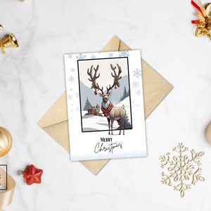 Frohe Weihnachten Karte | Digitale Weihnachtskarten | Rentier Weihnachtskarte | Digitaler Download | PDF und JPG | 18cm x 18cm