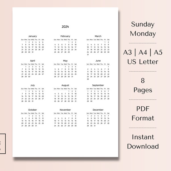 Yearly Calendar - Etsy