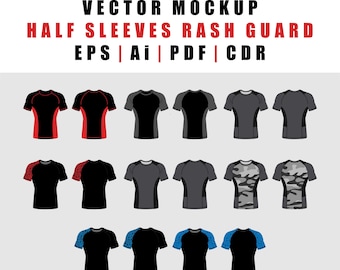 Half Sleeve Rashguard Vector Mockup Set | Editable Rash Guard Templates
