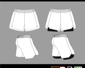 MMA single layer and dual layer 2 in 1 shorts fully editable vector mockup