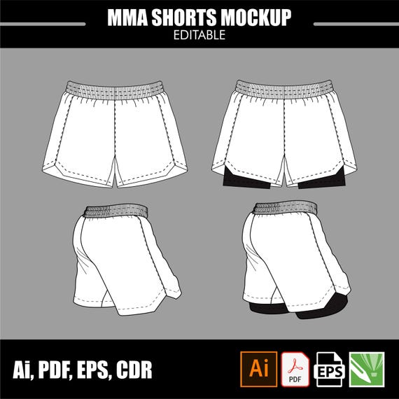 MMA single layer and dual layer 2 in 1 shorts fully editable vector mockup