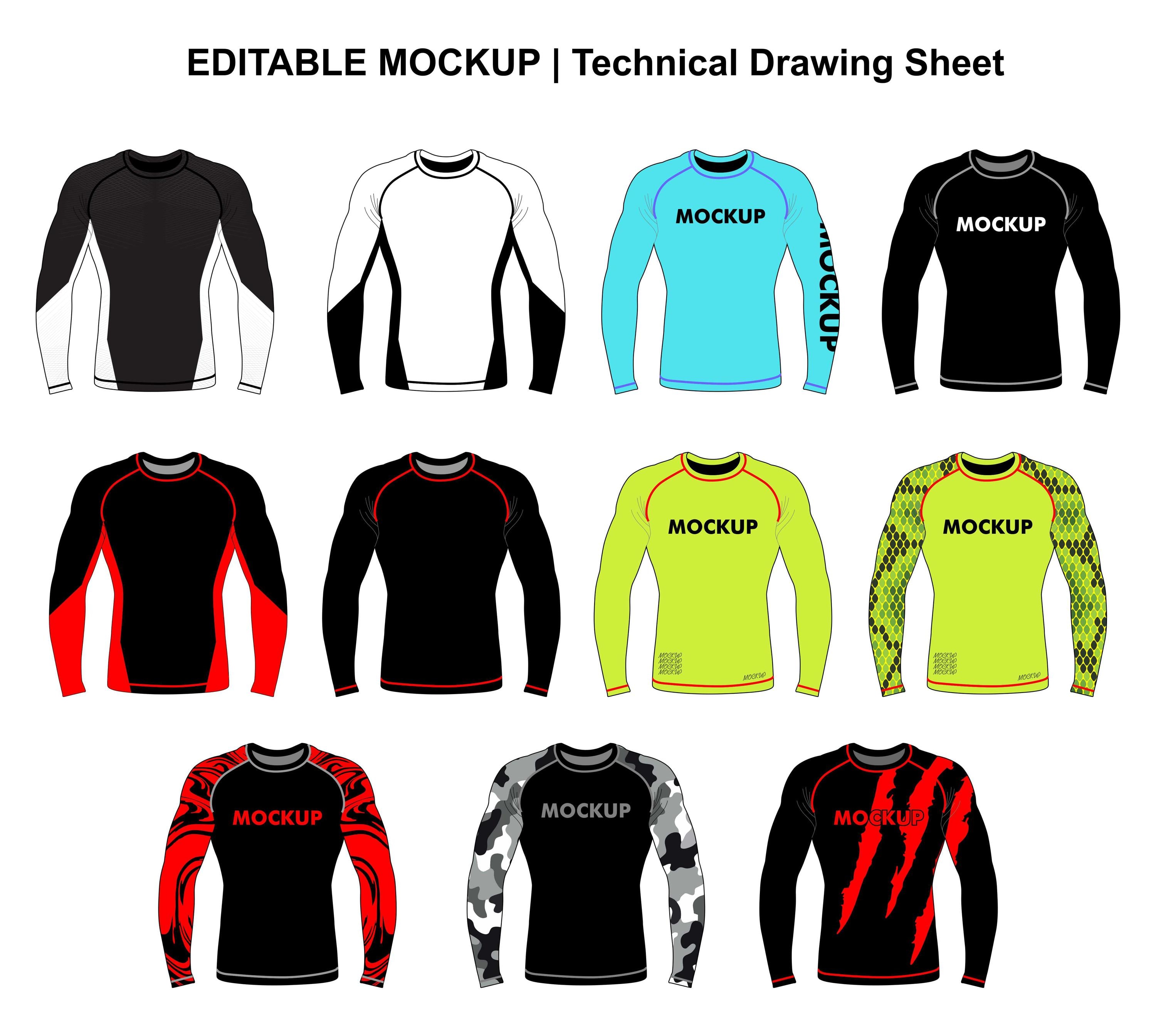 Editable Vector Rash Guard Mockup: Custom Design Template (digital ...