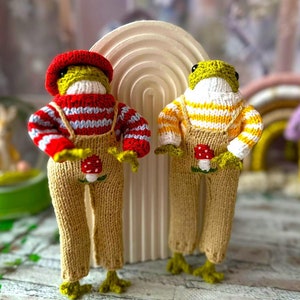 Handmade Knitting Frog and Toad With Her Dresses / Scandinavian Groom and Bride Toads