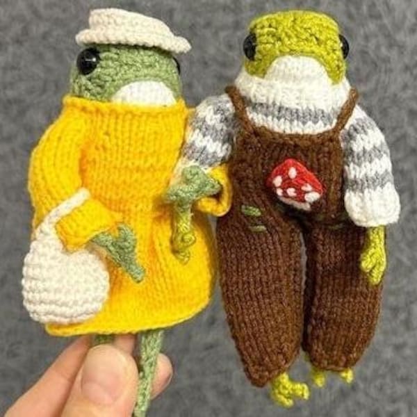 Handmade Crochet Frog: Mushroom Embroidered Jumpsuit, Amigurumi Toy