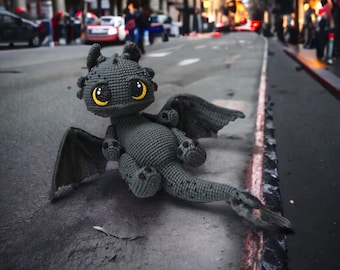 Amigurumi Black Dragon CROCHET TOY , Crochet Dark Dragon kids love , finished doll