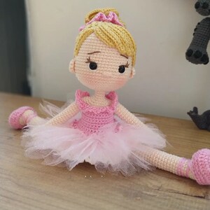 Handmade Crochet Ballerina Doll in Pink Dress with Bun Hairstyle main image 0